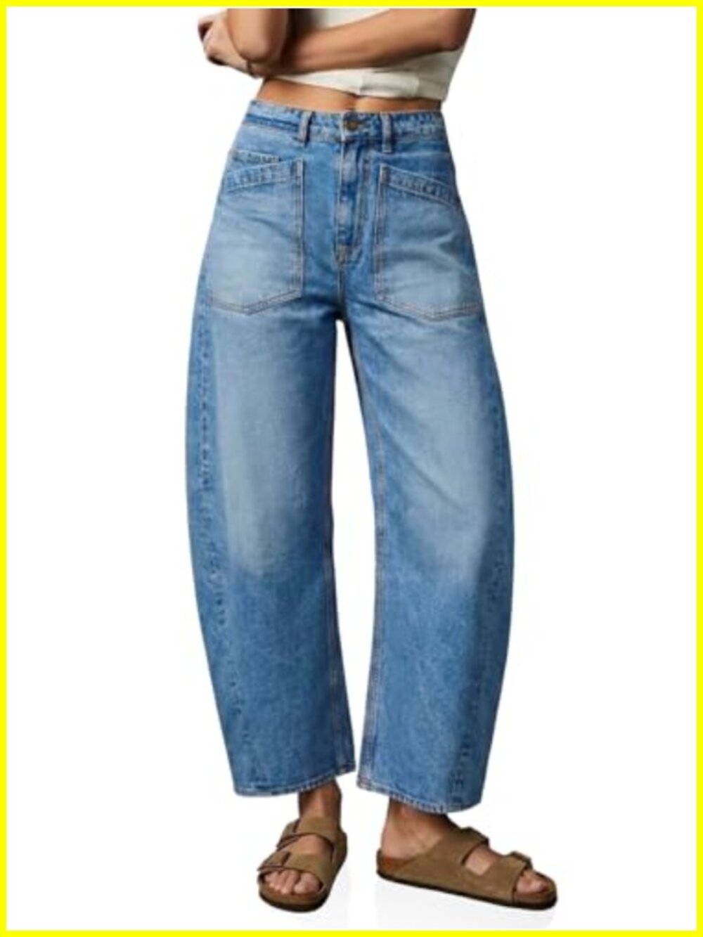 Cicy Bell Womens Baggy Barrel Jeans Cropped High Waisted Wide Leg Boyfriend